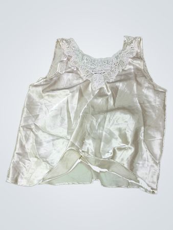 White Satin Blouse with Lace Trim
