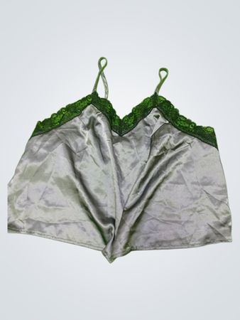 Gray Satin Bra with Green Lace