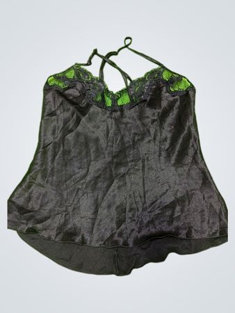 Black Satin Camisole with Lace Trim