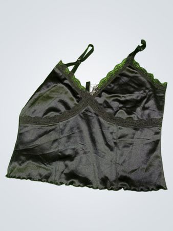 Black Satin Camisole with Lace Trim