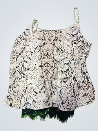 Women's Snakeskin Pattern Cami Top with Lace Hem