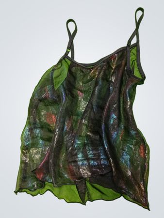 Sheer Black Camisole with Multicolor Pattern