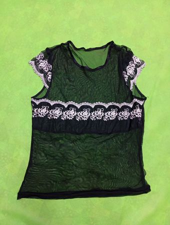Green Sheer Top with Lace Details