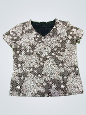 Unbranded Brown Floral Lace V-Neck Top