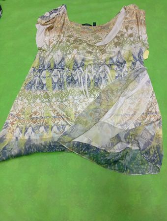 Blouse with Green Blue and Brown Pattern