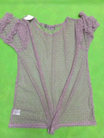 Templed Purple Sheer Blouse with Ruffled Sleeves