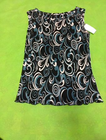 Black Blue and White Patterned Sleeveless Top