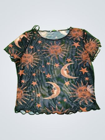 Sheer Sun Moon Star Printed Top