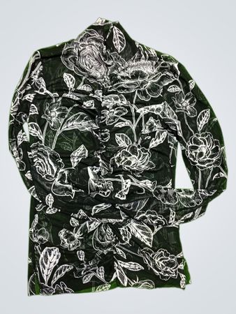 Black and White Floral Long-Sleeve Shirt