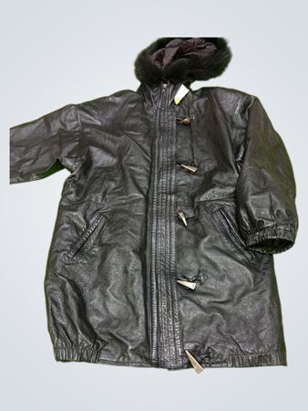 Black Leather Jacket with Fur-Lined Hood
