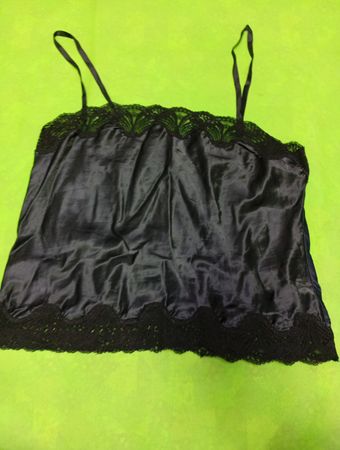 Black Silk Camisole with Lace Trim