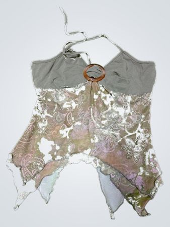 Gray and Floral Patterned Top
