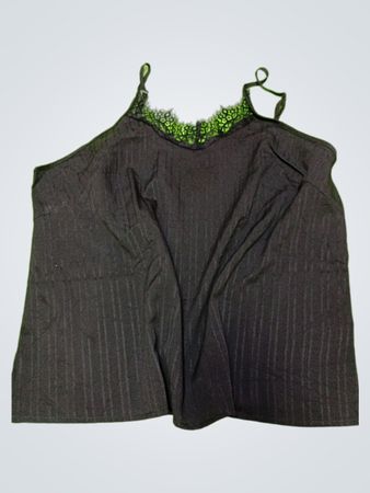 Black Pinstripe Lace Trim Cami Top
