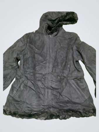 Black Hooded Jacket with Fur Trim