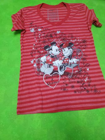 Red and White Striped T-Shirt with Mickey Mouse Design