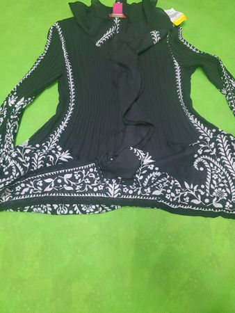 Black Cardigan with White Floral Print