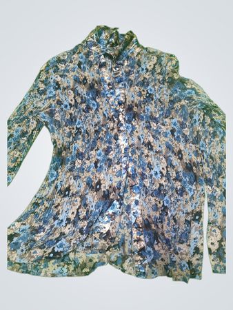 APT.9 Blue Floral Pleated Long Sleeve Shirt