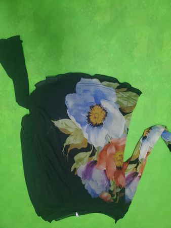 Sheer Black Long Sleeve Top with Floral Print