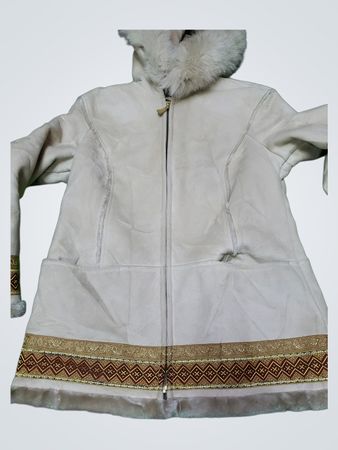 Cream Faux Fur Lined Hooded Jacket with Decorative Trim