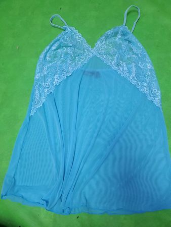 Blue lace trim babydoll negligee