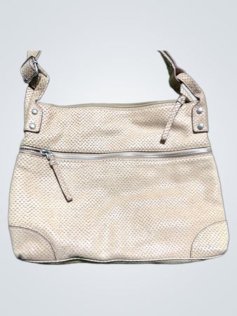 Beige textured crossbody bag with zipper