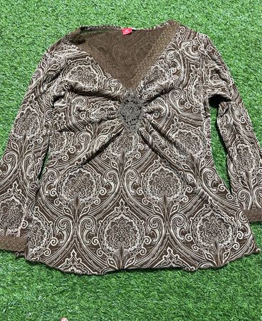 NET GIRL Brown Paisley Print Spitzenbesatz V-Ausschnitt Oberteil