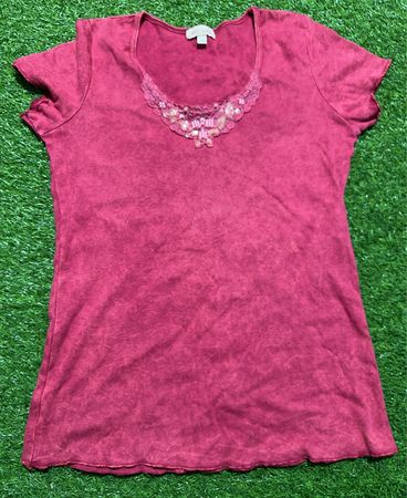 xxi u.s.a. Damen-T-Shirt mit Rundhalsausschnitt, rot, mit Verzierungen