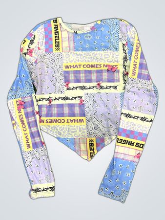 T-shirt court à manches longues en patchwork non marqué