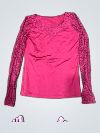 Red Lace Sleeve Blouse