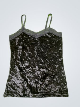 Black Lace Trim Velvet Camisole Top