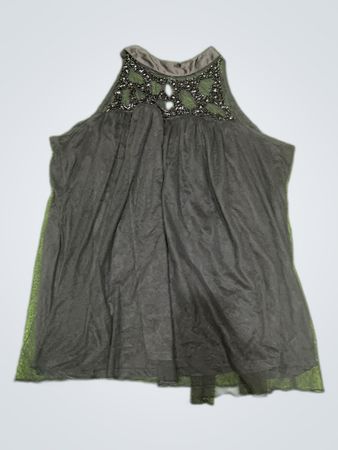 Woman Sheer Embellished Sleeveless Blouse