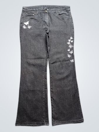 Gray Butterfly Embellished Jeans