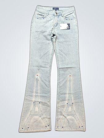 AO YI Flare Jeans with Eiffel Tower Print