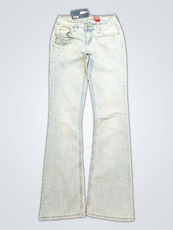Light Wash Flare Jeans with Embellishments