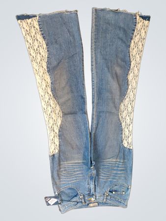 Women's Blue Jeans with White Lace Insets