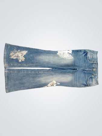 HOTTONC Women's Flared Jeans with Eagle and Cross Embellishments