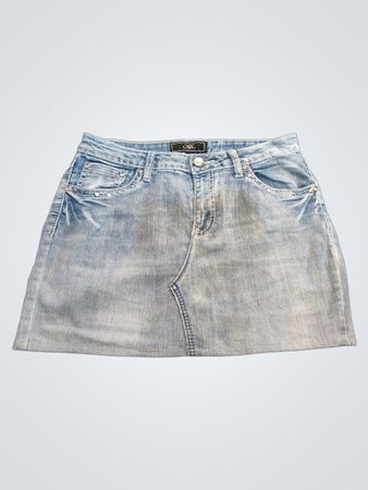 CATE Women's Denim Mini Skirt with Embellished Pockets