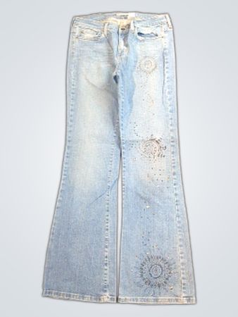 Light Wash Flare Jeans with Embellishments