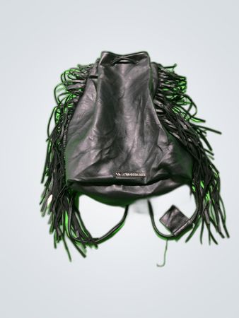 Mini sac à dos en cuir noir à franges