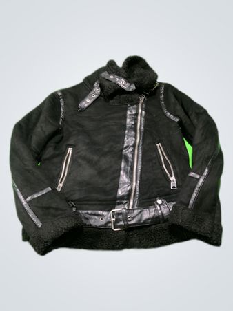 Zara Black Leather Jacket with Fur Collar