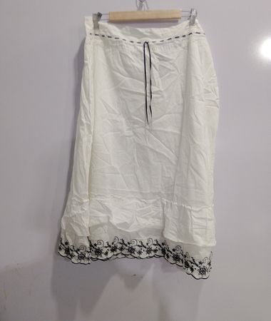 White Skirt with Black Floral Embroidery