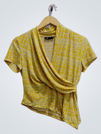 DKNY Yellow Checkered Wrap Top