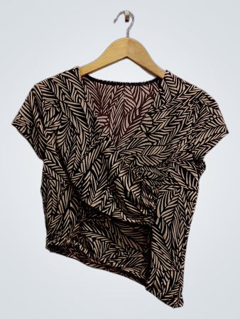 Brown and Black Leaf Patterned Cropped Top
