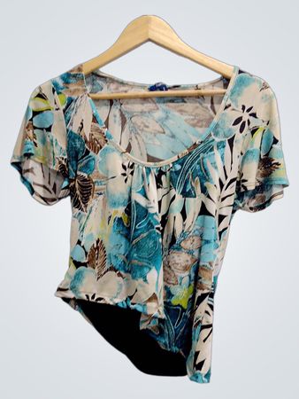 Blue Floral Short Sleeve Top