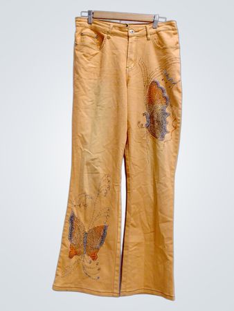 Unbranded Yellow Butterfly Rhinestone Flared Pants