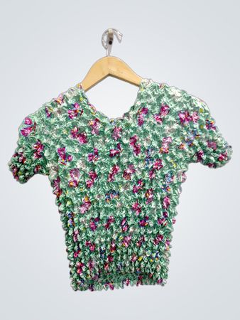 Green Floral Smocked Top