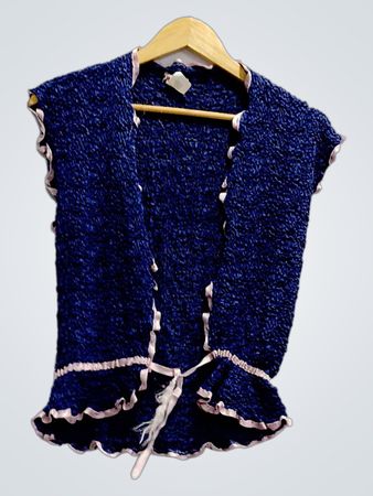 Blue Knit Vest with White Trim