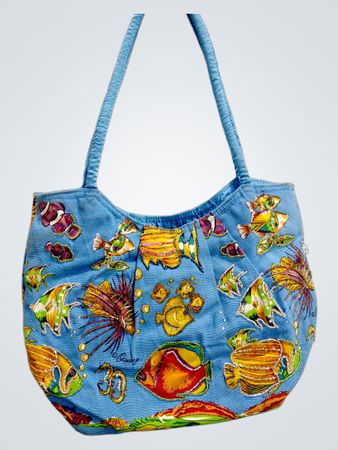 Beach Elements Blue Fish Print Shoulder Bag