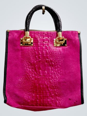 Pink Crocodile Embossed Leather Handbag Made in Italy