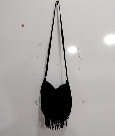 Dolce Vita Collection Black Suede Fringe Shoulder Bag